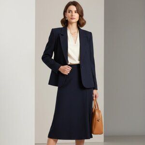 Vintage John Meyer 100% Wool Navy Blazer and Skirt Set Lined Midi Skirt